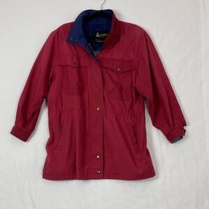 London Fog Hooded Jacket Red and Blue Utility Jacket Size 8 Reg Vintage